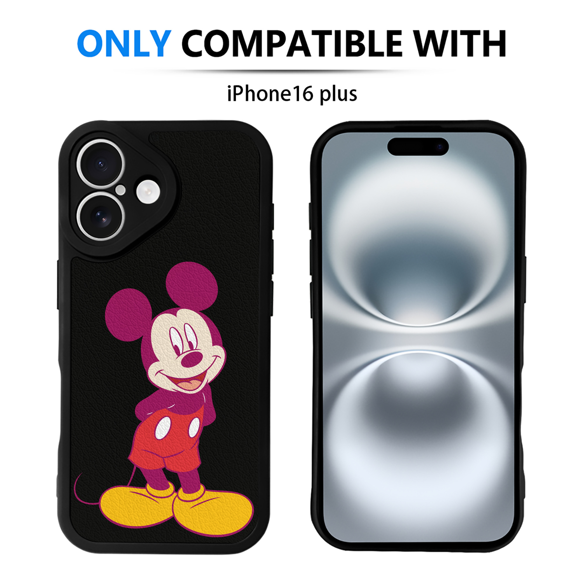 （画像用） ミッキーマウス Mickey Mouse 【iPhone 16シリーズ対応】シリコンスマホケース（レザー調） 材質：シリコン